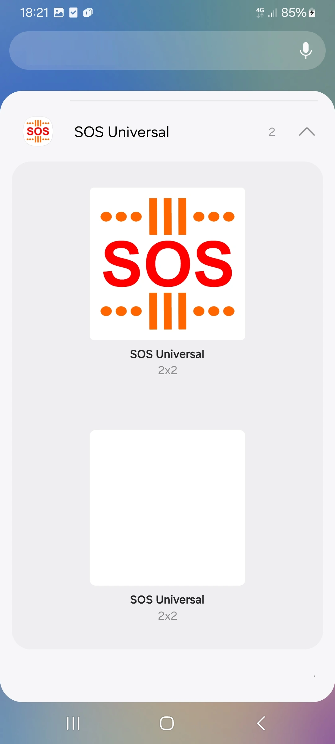 SOS Universal - choix du widget d'application