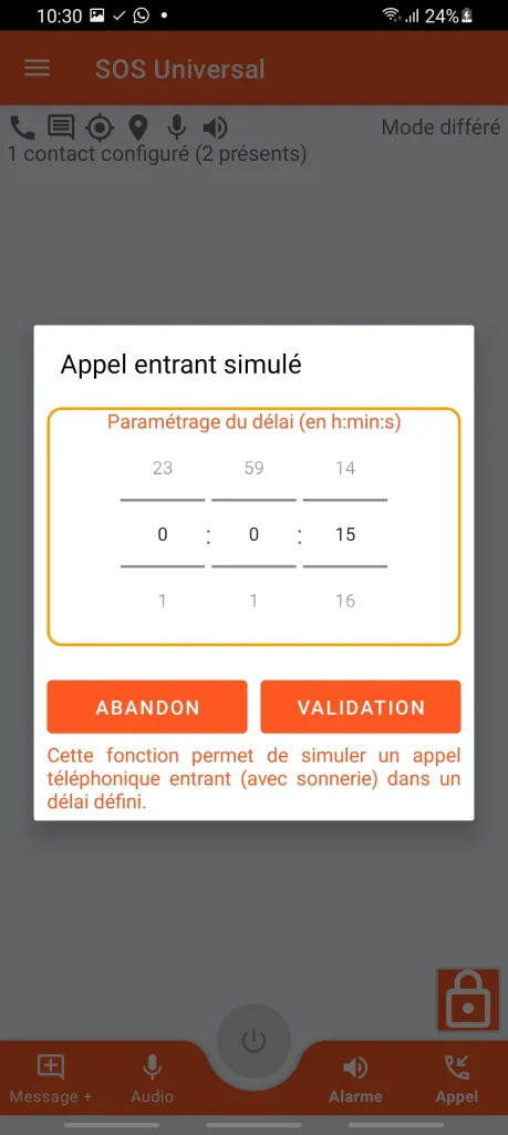 SOS Universal - appel entrant simulé