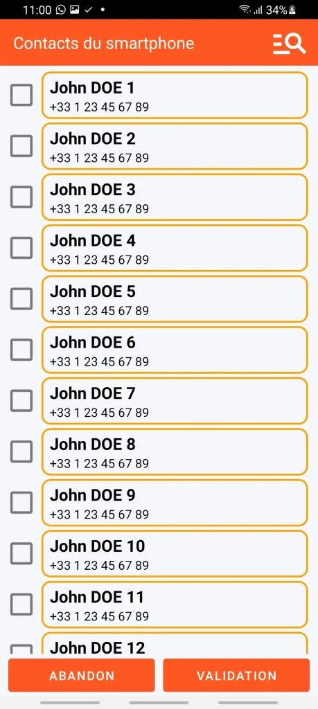 SOS Universal - ajout de contacts à partir du carnet d'adresse