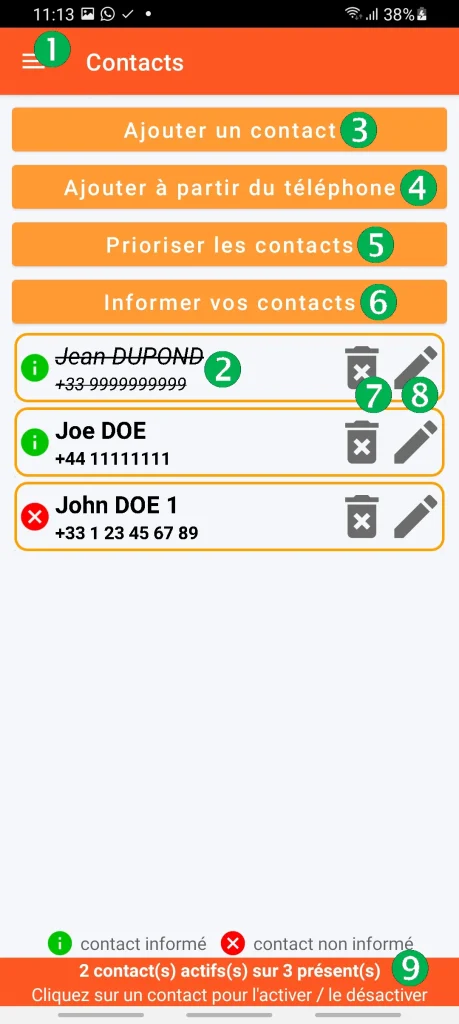 SOS Universal - gestion des contacts