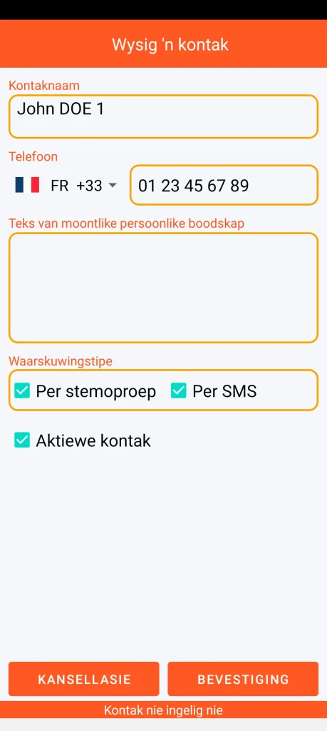 SOS Universal - voeg kontak by of wysig