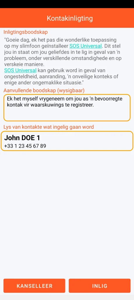 SOS Universal - kontakinligting