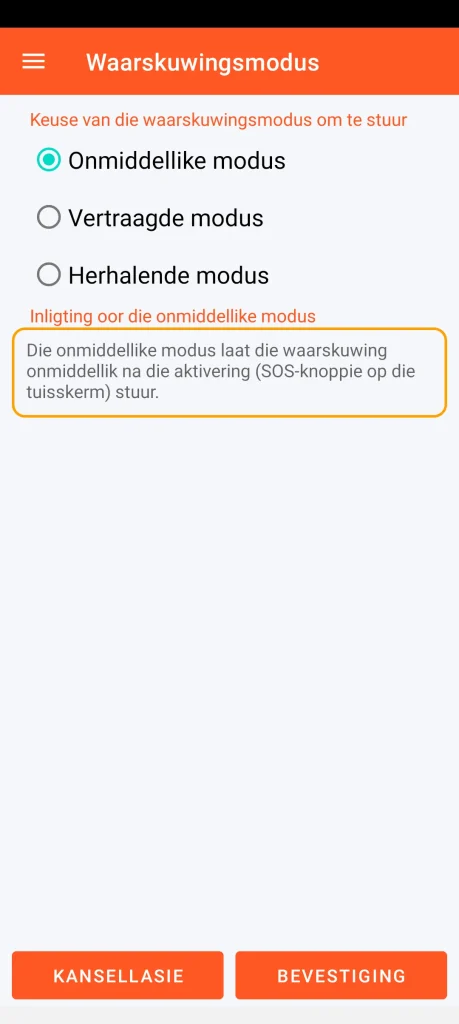 SOS Universal - onmiddellike modus