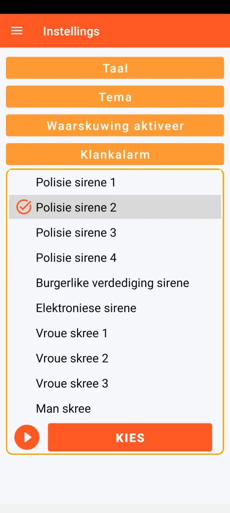 SOS Universal - klankalarmkonfigurasie