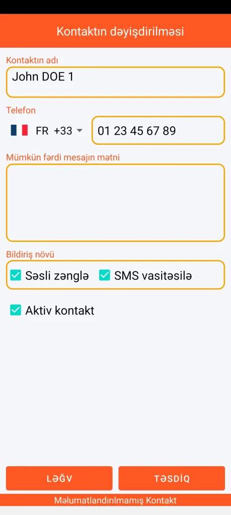 SOS Universal - kontakt əlavə et və ya dəyişdir