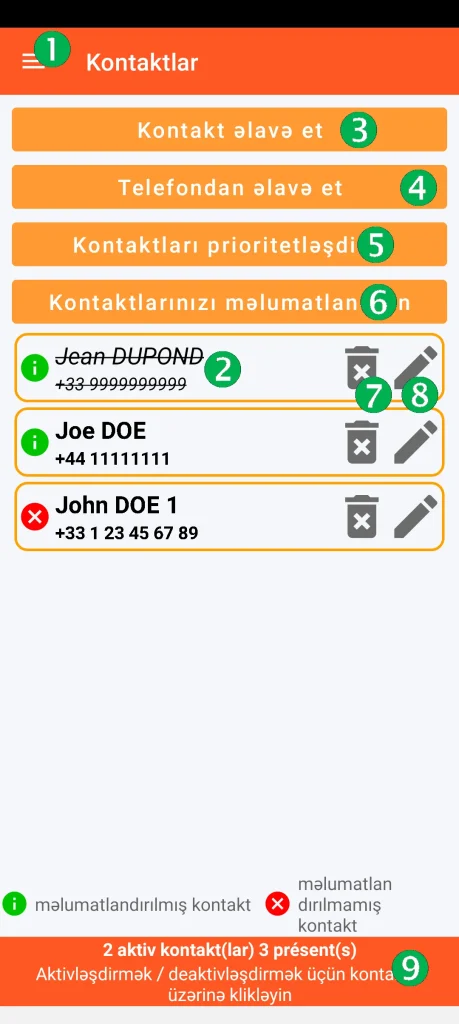 SOS Universal - kontaktların idarə edilməsi