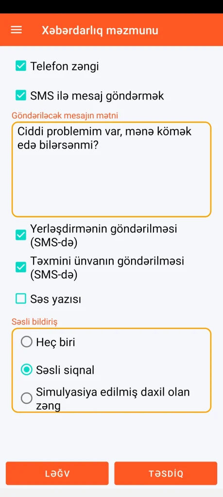 SOS Universal - bildirişin məzmunu