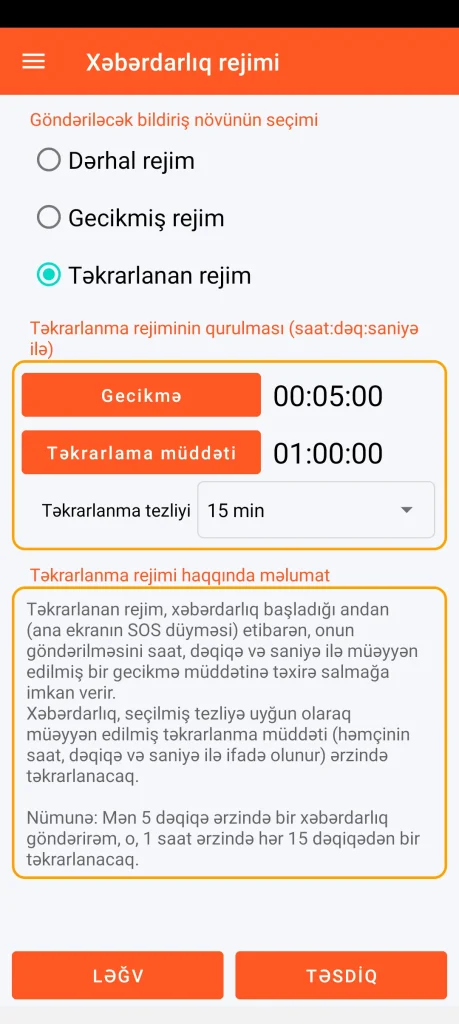 SOS Universal - təkrarlama rejimi