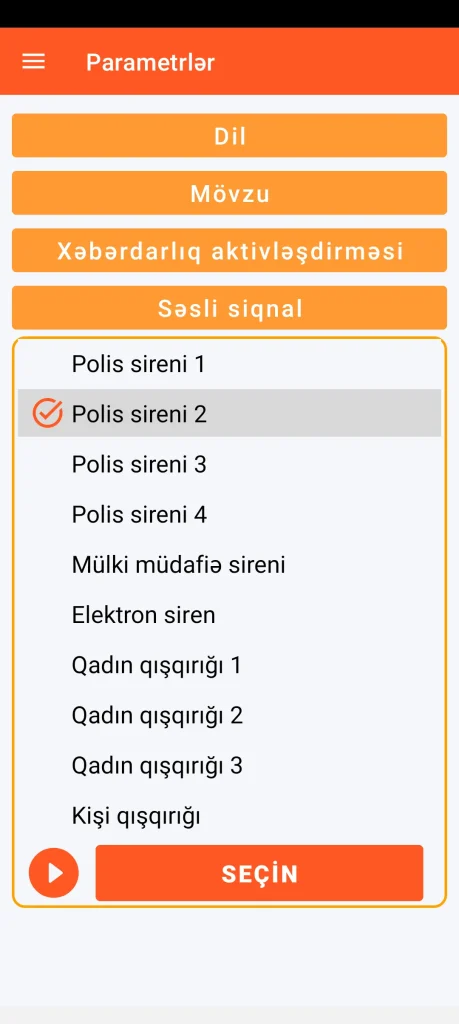SOS Universal - səs siqnalının parametrləri