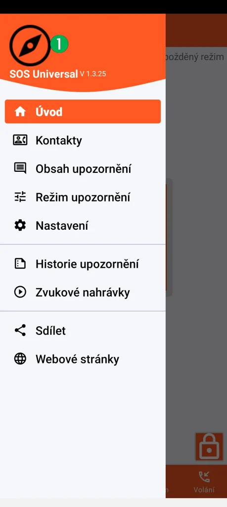 SOS Universal - hlavní menu