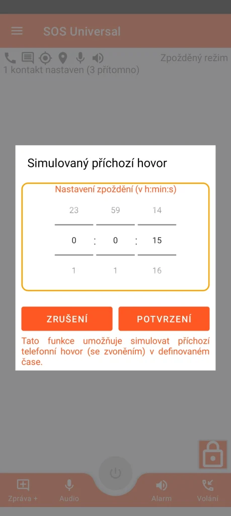 SOS Universal - simulovaný příchozí hovor