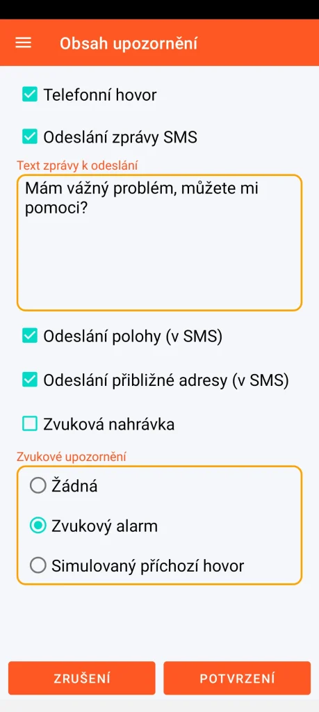 SOS Universal - obsah upozornění