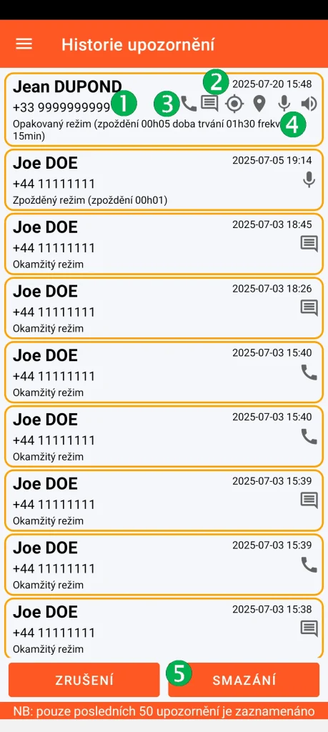 SOS Universal - historie upozornění