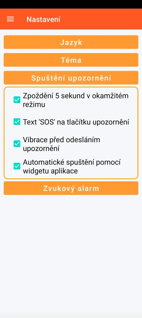 SOS Universal - nastavení spuštění upozornění