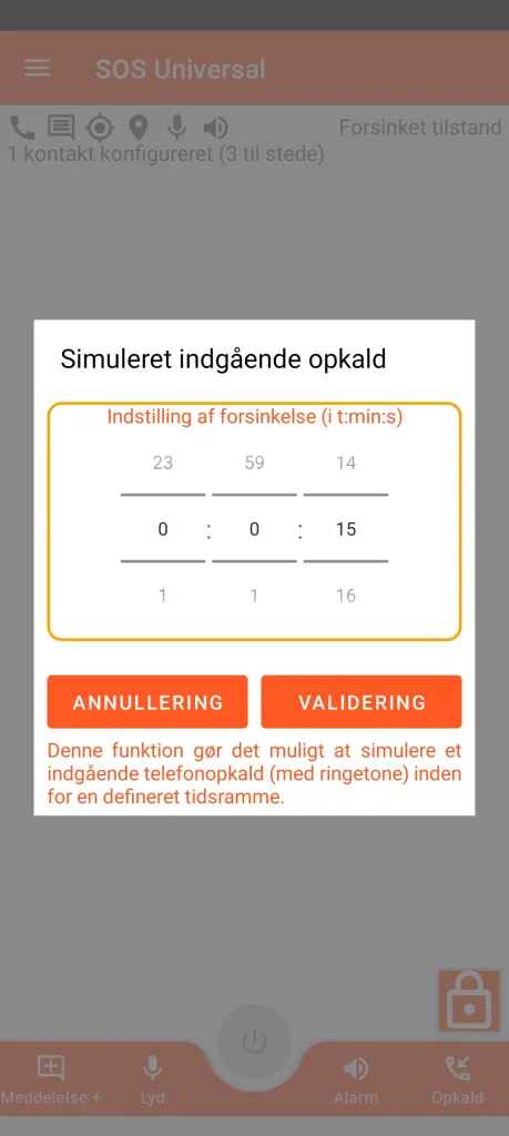 SOS Universal - simuleret indgående opkald