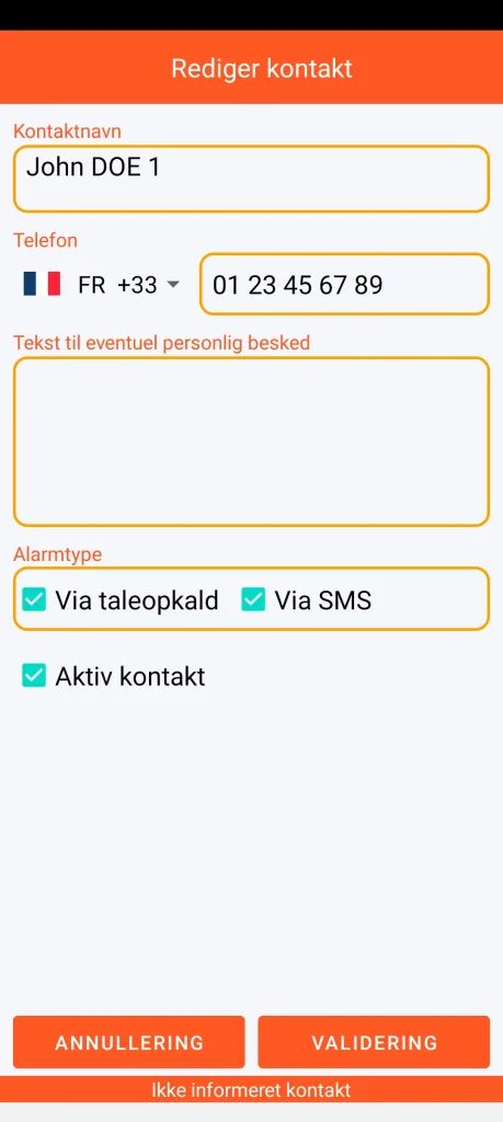SOS Universal - tilføj eller rediger kontakt