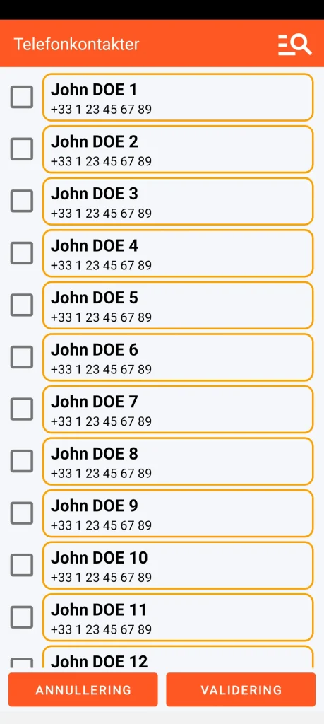 SOS Universal - tilføj kontakt fra adressebogen