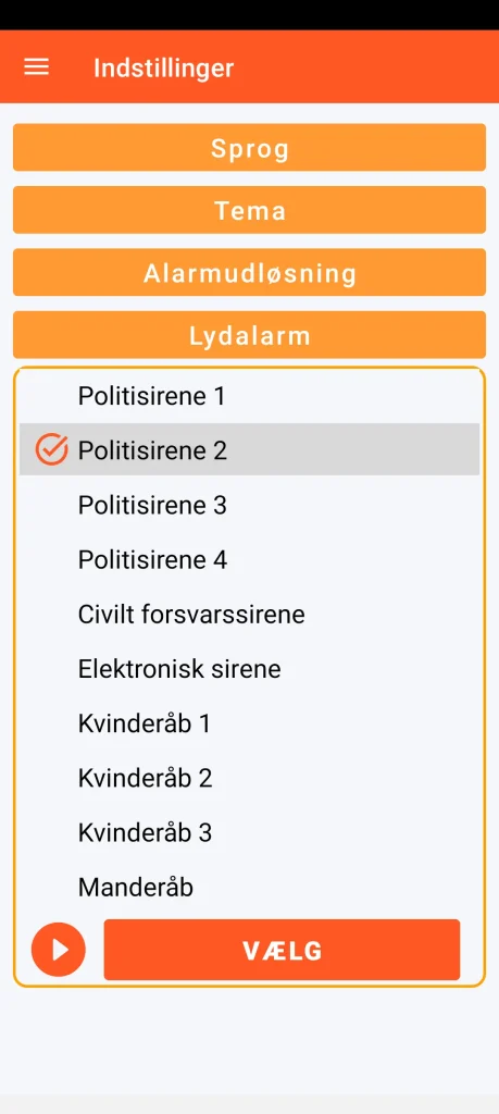SOS Universal - indstilling af lydalarm