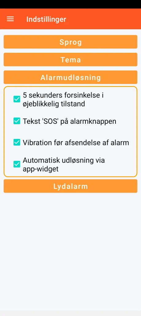 SOS Universal - indstilling af alarmudløsning