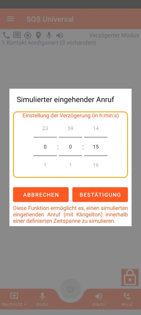 SOS Universal - simulierter eingehender Anruf