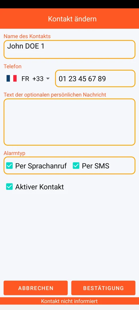 SOS Universal - Kontakt hinzufügen oder ändern