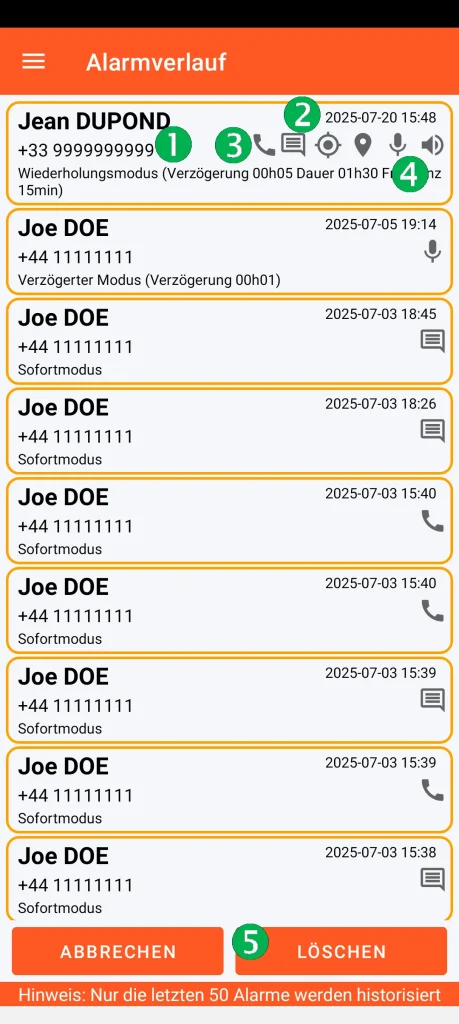 SOS Universal - Alarmverlauf