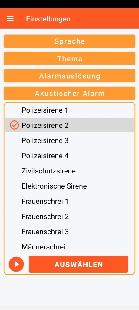 SOS Universal - Einstellung des akustischen Alarms