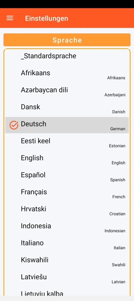 SOS Universal - Spracheinstellung