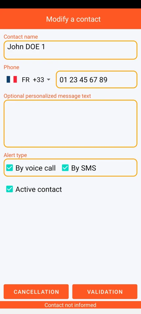 SOS Universal - add or modify contact
