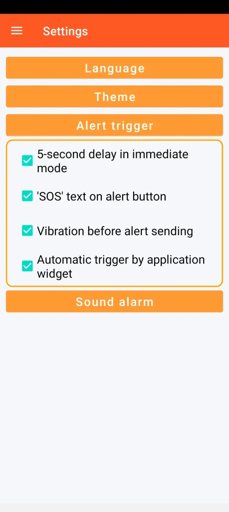 SOS Universal - alert trigger settings