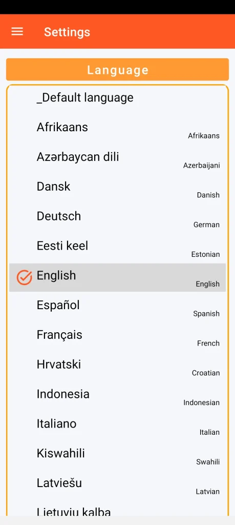 SOS Universal - language settings