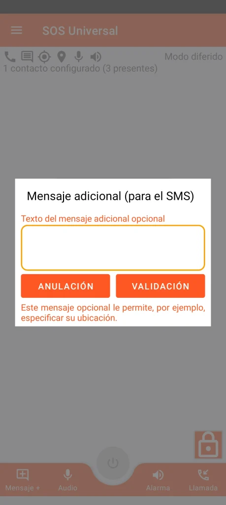 SOS Universal - mensaje adicional