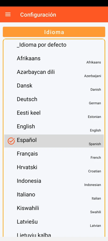 SOS Universal - configuración del idioma