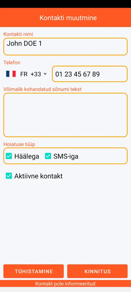 SOS Universal – kontakti lisamine või muutmine