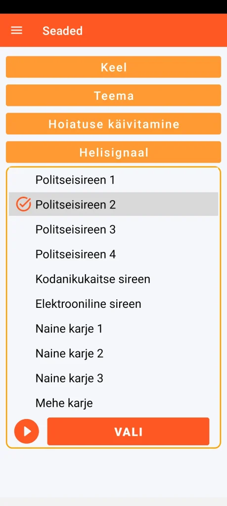 SOS Universal – helisignaali seadistamine