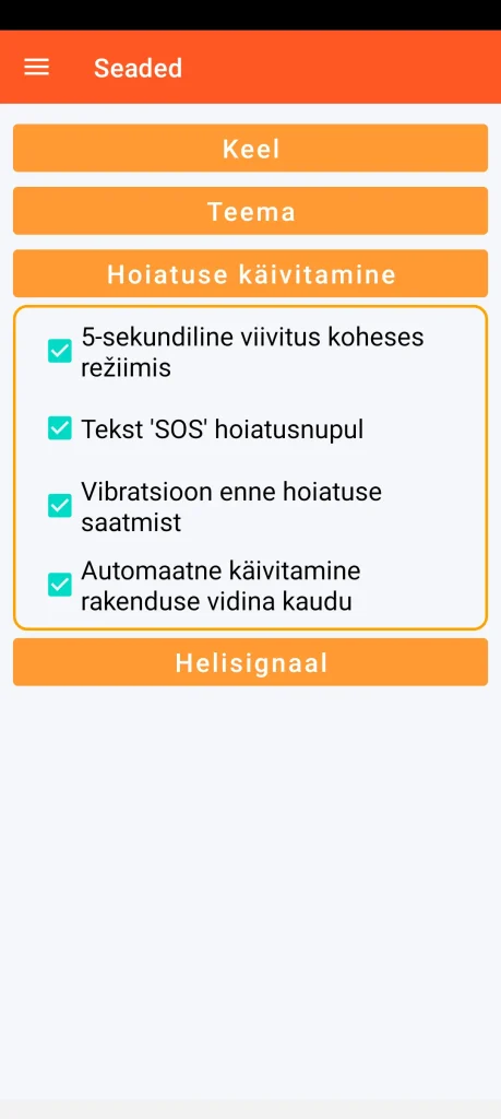 SOS Universal – hoiatuse käivitamise seadistamine