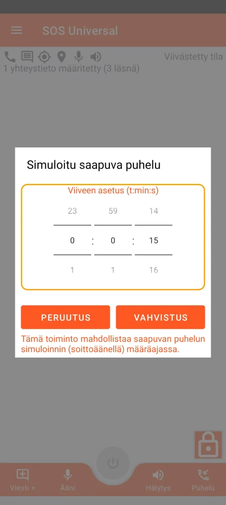 SOS Universal - simuloitu saapuva puhelu