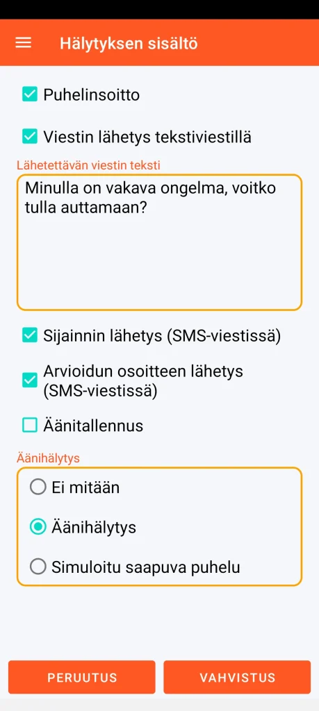 SOS Universal - hälytyksen sisältö