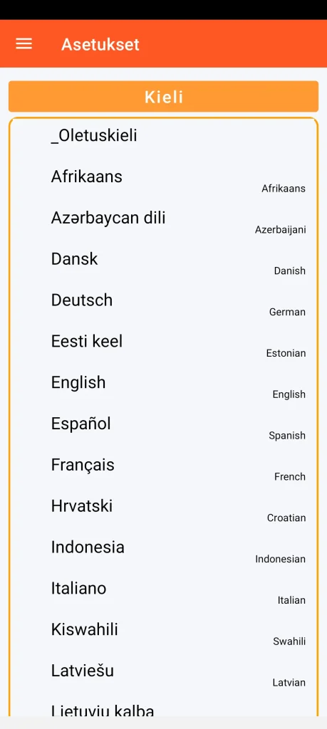 SOS Universal - kielen asetukset