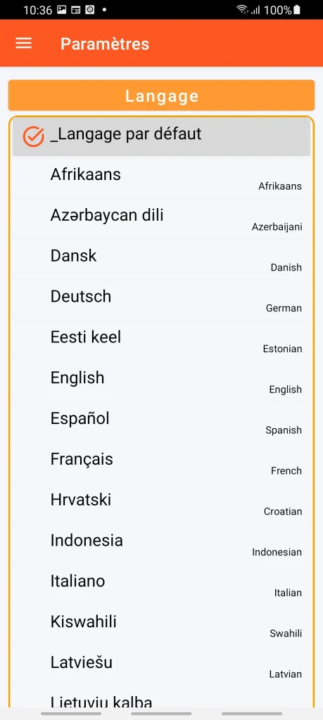 SOS Universal - paramétrage du langage
