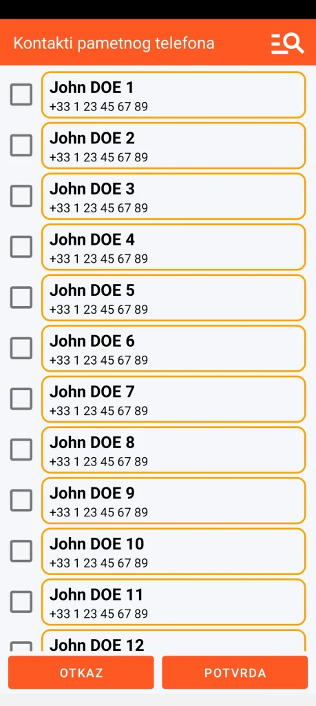SOS Universal - dodavanje kontakta iz adresara