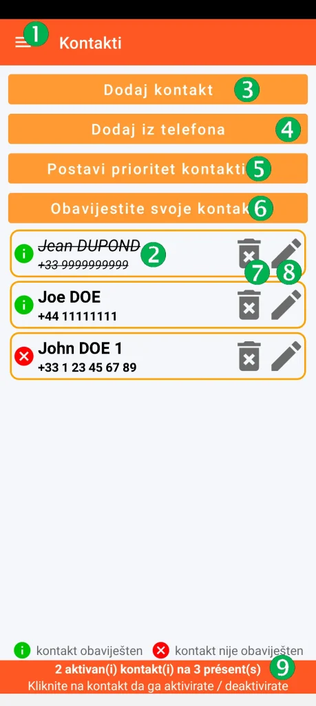 SOS Universal - upravljanje kontaktima