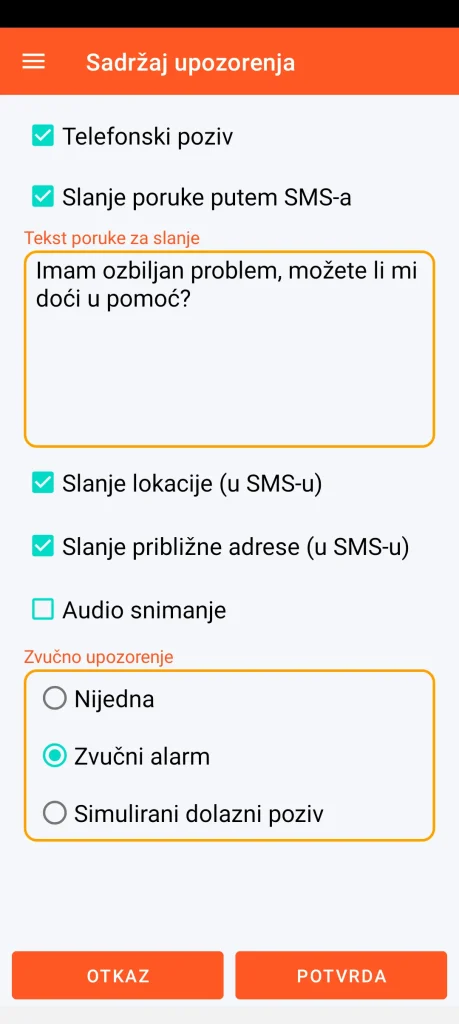 SOS Universal - sadržaj upozorenja