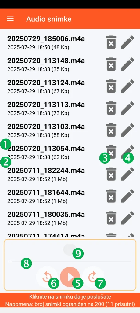 SOS Universal - upravljanje audio snimkama