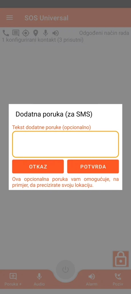 SOS Universal - dodatna poruka