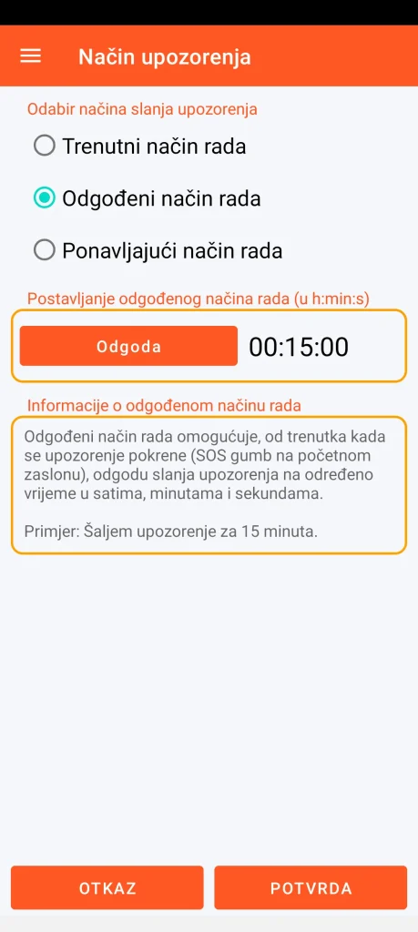 SOS Universal - odgođeni način rada