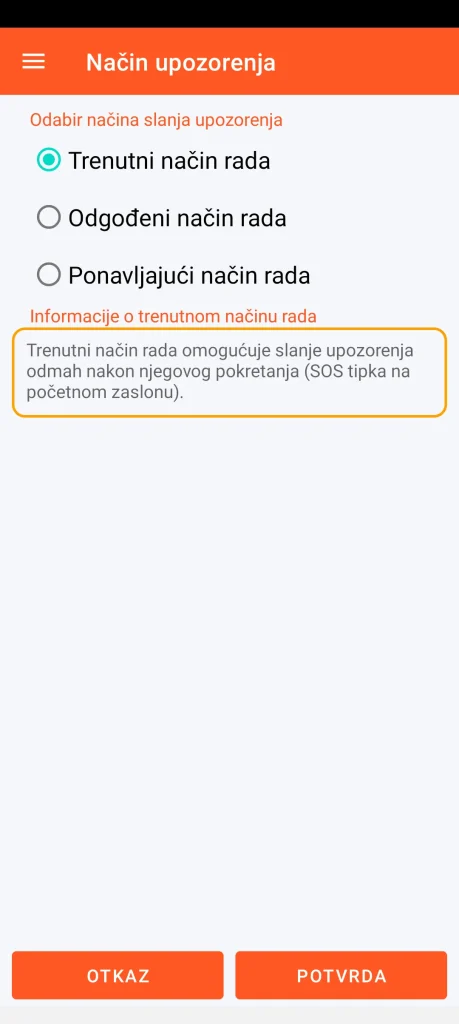 SOS Universal - trenutačni način rada