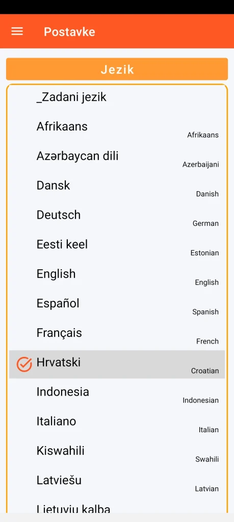 SOS Universal - postavke jezika