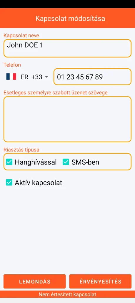 SOS Universal - névjegy hozzáadása vagy módosítása