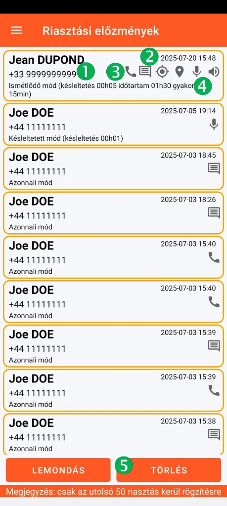 SOS Universal - riasztási előzmények